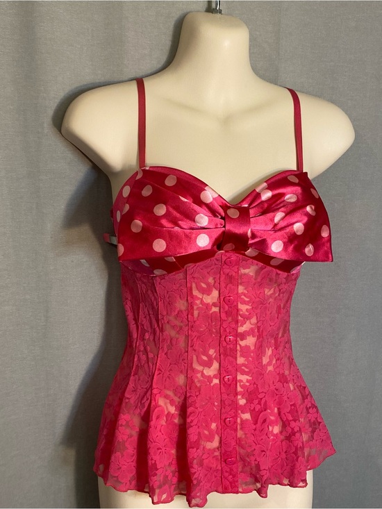 Victoria's Secret Other - Victoria's Secret Hot Pink Polka Dot Bow Lace Camisole